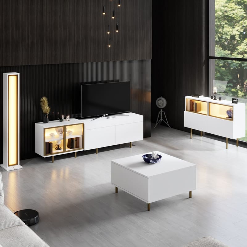 Seyring Tv-bänk 190 cm - Vitt och guld - Products - Möbler - TV- & Mediamöbler - TV bänk & mediabänk