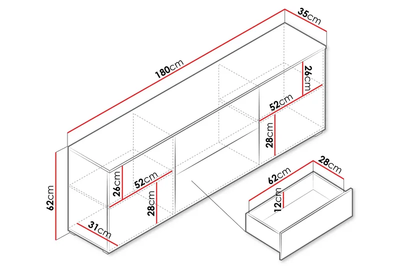 Sherie Tv-bänk 180 cm - Vit - Products - Möbler - TV- & Mediamöbler - TV bänk & mediabänk