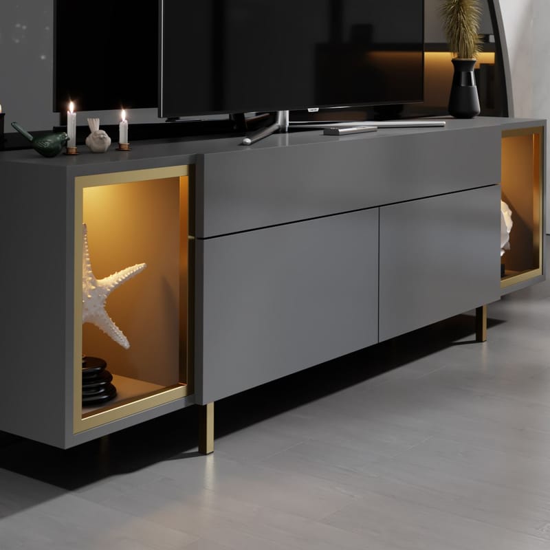 Sosan TV-bänk 180x55x32 cm - Antracit och guld - Products - Möbler - TV- & Mediamöbler - TV bänk & mediabänk