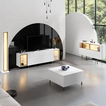 Sosan TV-bänk 180x55x32 cm - Vit och guld - Products - Möbler - TV- & Mediamöbler - TV bänk & mediabänk