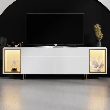 Sosan TV-bänk 180x55x32 cm - Vit och guld - Products - Möbler - TV- & Mediamöbler - TV bänk & mediabänk