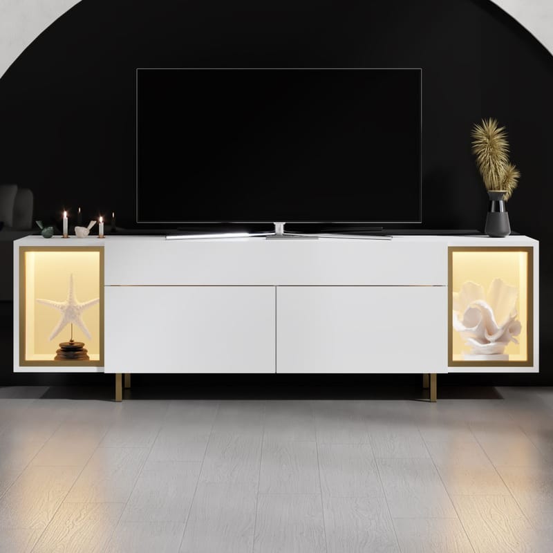 Sosan TV-bänk 180x55x32 cm - Vit och guld - Products - Möbler - TV- & Mediamöbler - TV bänk & mediabänk