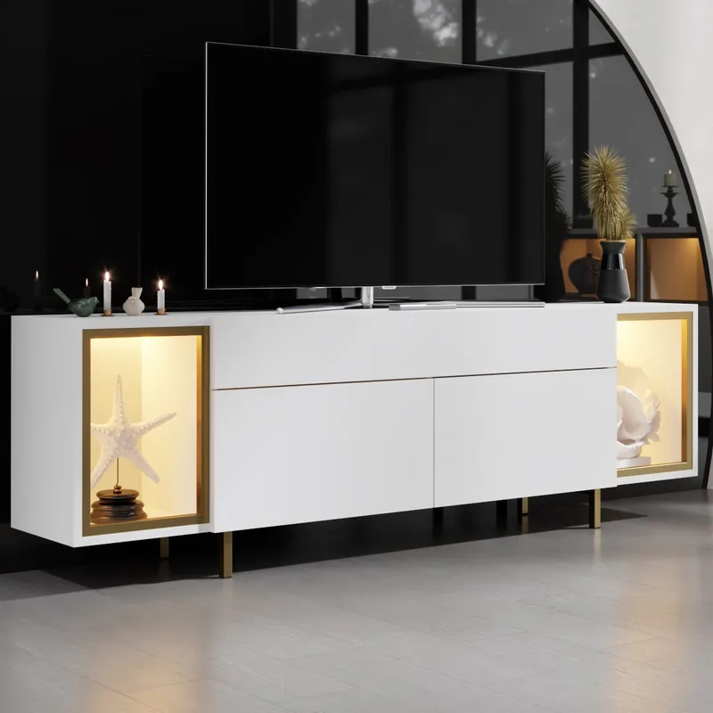 Sosan TV-bänk 180x55x32 cm - Vit och guld - Products - Möbler - TV- & Mediamöbler - TV bänk & mediabänk