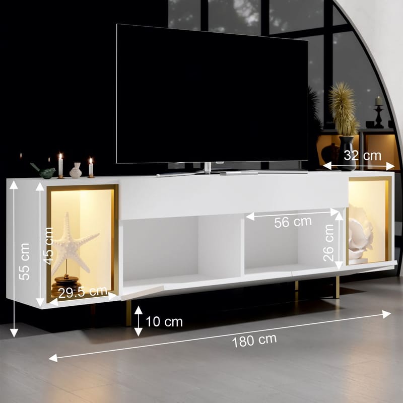 Sosan TV-bänk 180x55x32 cm - Vit och guld - Products - Möbler - TV- & Mediamöbler - TV bänk & mediabänk
