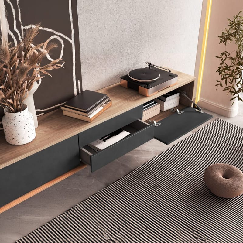 Vägghängd TV-bänk Frida 2 luckor med 2 lådor upp - Antracit - Products - Möbler - TV- & Mediamöbler - TV bänk & mediabänk