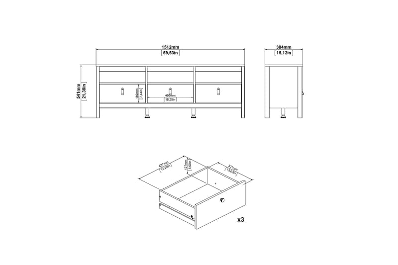 Vallvidera Tv-bänk 151 cm - Svart/Natur - Products - Möbler - TV- & Mediamöbler - TV bänk & mediabänk