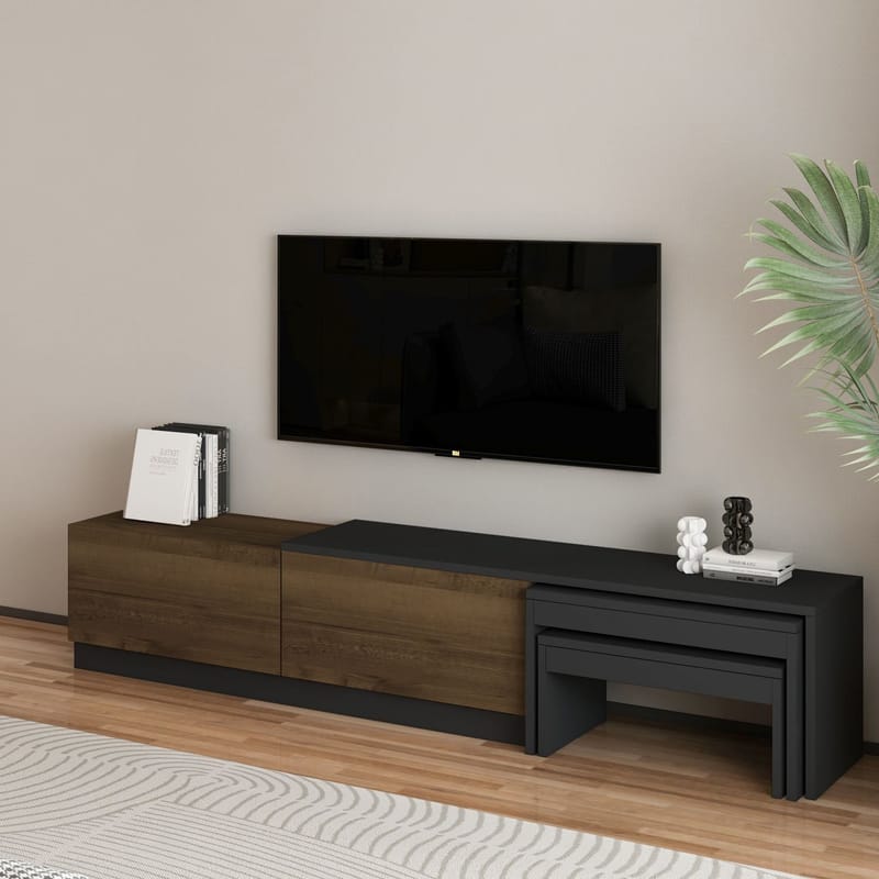 Zalven TV-bänk 180x36x30 cm - antracit och antik valnöt - Products - Möbler - TV- & Mediamöbler - TV bänk & mediabänk