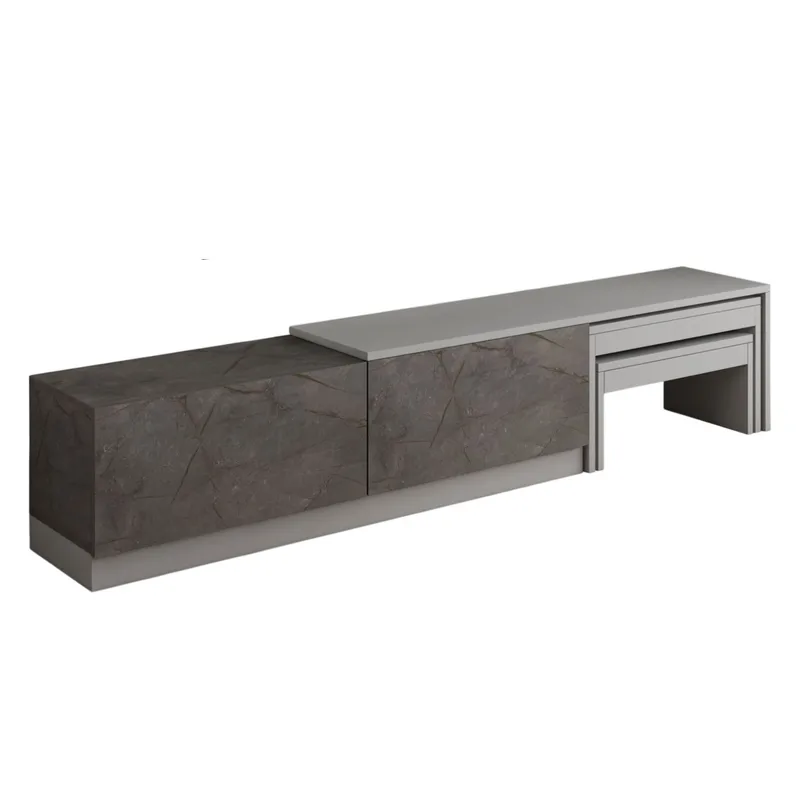 Zalven TV-bänk 180x36x30 cm, gordionmarmor och grå