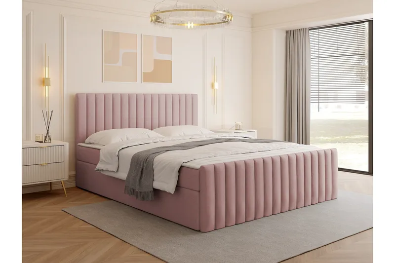 Calrosor Sängpaket Kontinentalsäng med Förvaring 140x200 cm - Rosa - Products - Möbler - Säng - Komplett sängpaket