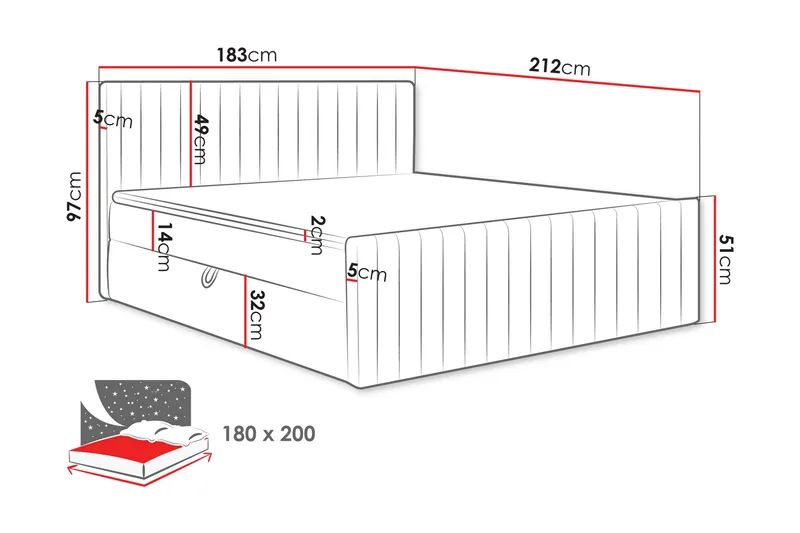 Calrosor Sängpaket Kontinentals äng med Förvaring 180x200 cm - Svart - Products - Möbler - Säng - Komplett sängpaket