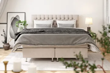 Celine Sängpaket 160x200cm - Beige / Sammet - Products - Möbler - Säng - Kontinentalsäng
