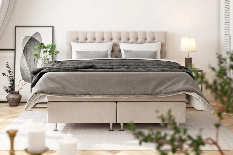 Celine Sängpaket 180x200 cm - Beige / Sammet - Products - Möbler - Säng - Kontinentalsäng