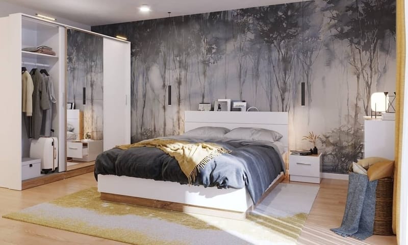 Dentro säng med förvaring 160 x 200 cm - Vit/ek - Vit/stirling ek - Products - Möbler - Säng - Säng med förvaring