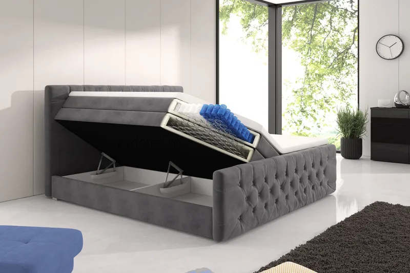 Franco Lyx Sängpaket 160x200LED-belysning - Grå/Sammet - Products - Möbler - Säng - Säng med förvaring