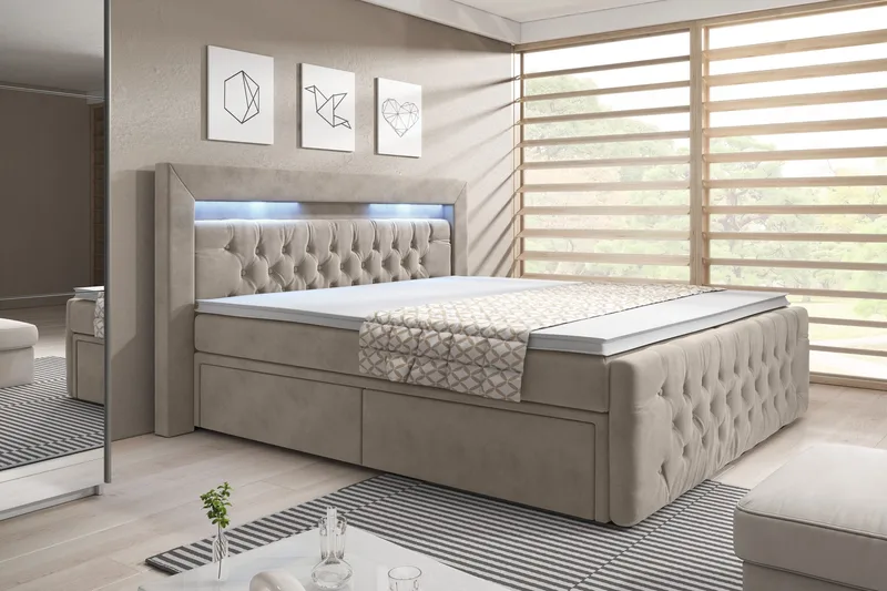 Franco Sängpaket med förvaring LED-belysning 140x200 cm - 140x200 Beige (+Fler val) - Products - Möbler - Säng - Säng med förvaring