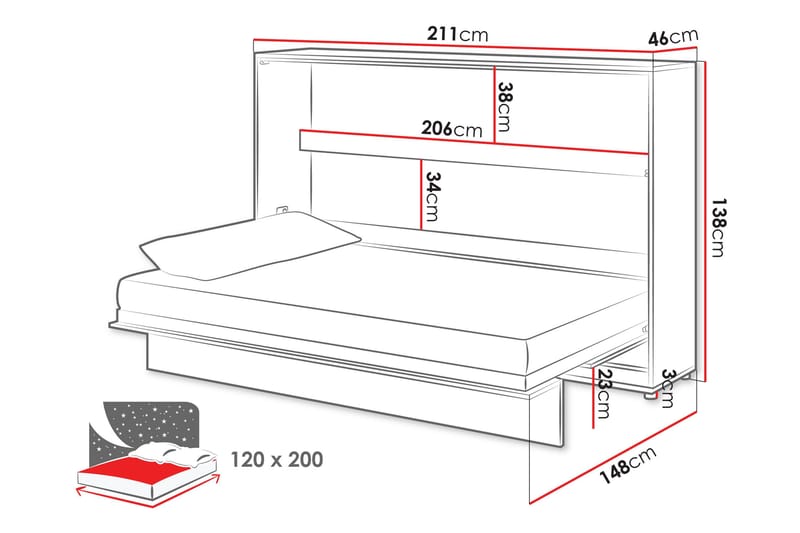 Rauk Sängskåp 211x148 cm - Vit - Products - Möbler - Säng - Gästsäng & extrasäng - Sängskåp