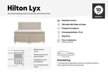 Hilton Lyx Komplett Sängpaket 160x200 cm Kontinentalsäng med knappad sänggavel i sammet - Grå / Sammet - Products - Möbler - Säng - Kontinentalsäng