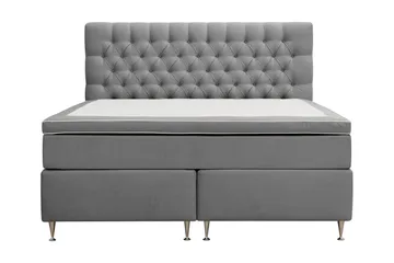 Hilton Lyx Komplett Sängpaket 160x200 cm Kontinentalsäng med knappad sänggavel i sammet - Ljusgrå / Sammet - Products - Möbler - Säng - Kontinentalsäng