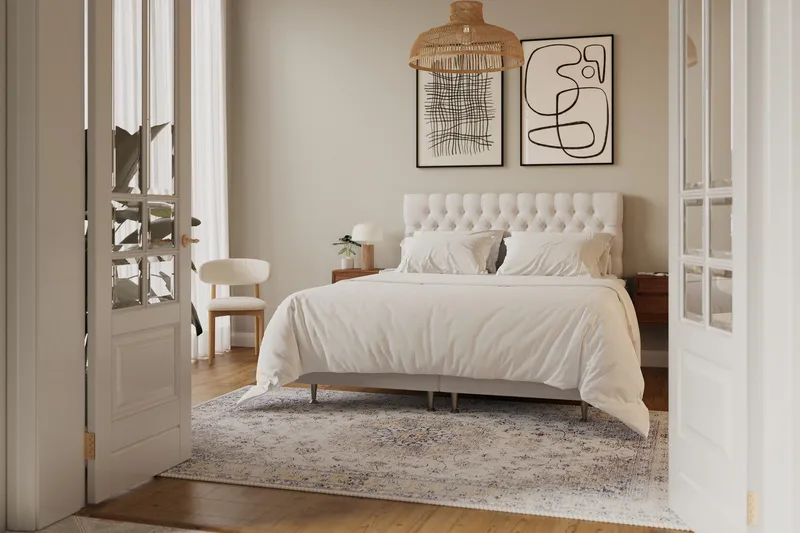 Hilton Lyx Komplett Sängpaket 160x200 cm Kontinentalsäng med knappad sänggavel - Ljusbeige - Products - Möbler - Säng - Kontinentalsäng