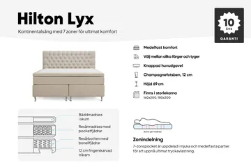 Hilton Lyx Komplett Sängpaket 180x200 cm Kontinentalsäng med knappad sänggavel - Ljusbeige - Products - Möbler - Säng - Kontinentalsäng