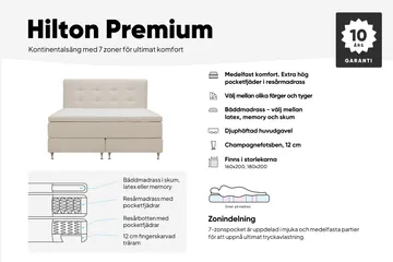 Hilton Premium Kontinentalsäng 160x200 cm - Ljusbeige Tyg - Products - Möbler - Säng - Kontinentalsäng