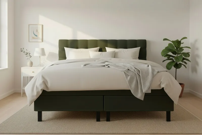 HVILA Classic Komplett Sängpaket 180x200 cm Kontinentalsäng med rutad sänggavel - Grön - Products - Möbler - Säng - Kontinentalsäng