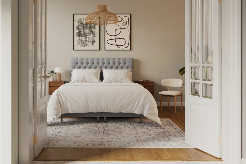 HVILA Lyx Komplett Sängpaket 160x200 cm Kontinentalsäng med knappad sänggavel - Grå - Products - Möbler - Säng - Kontinentalsäng