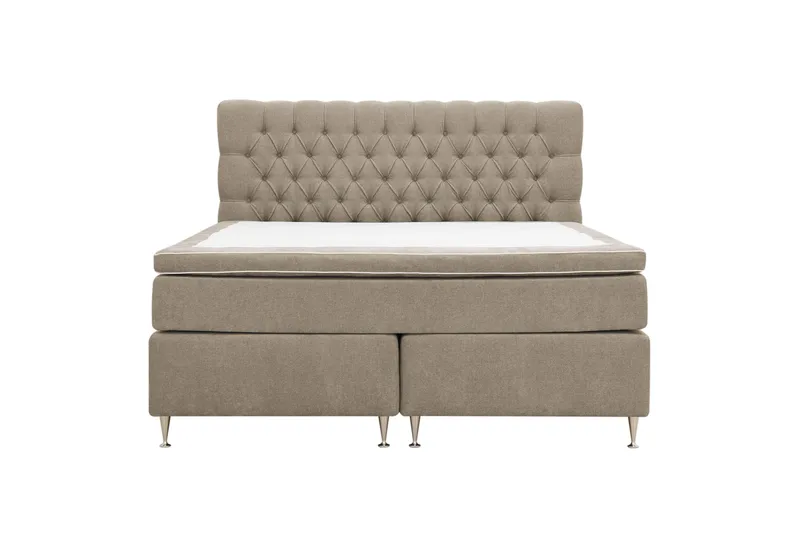 HVILA Lyx Komplett Sängpaket 180x200 cm Kontinentalsäng med knappad sänggavel i chenille, Brun