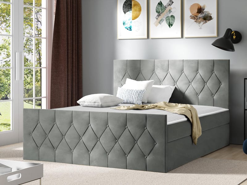 Jitendra Sängpaket Kontinentalsäng 120x200 cm med Förvaring - Grå - Products - Möbler - Säng - Komplett sängpaket