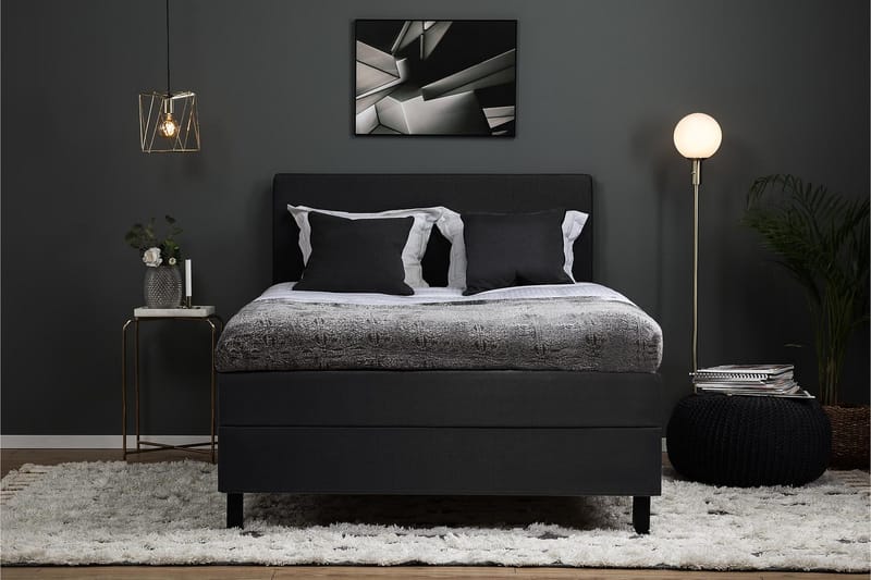 Lucky Komplett Sängpaket 140x200 Polyeter Slät - Nackkudde Stor Svart/Grå - Products - Möbler - Säng - Kontinentalsäng