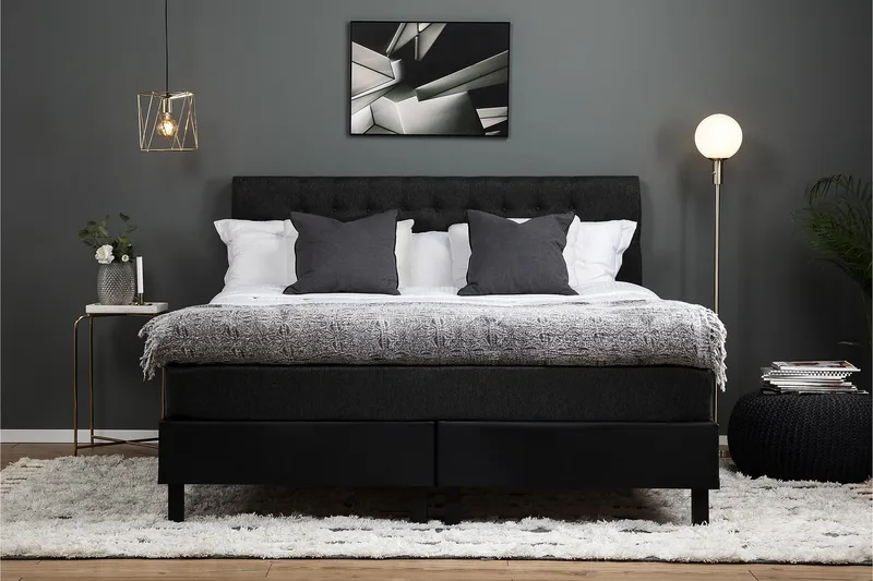 Lucky Komplett Sängpaket 160x200 Latex Diamant - Svart/Grå/PU - Products - Möbler - Säng - Kontinentalsäng