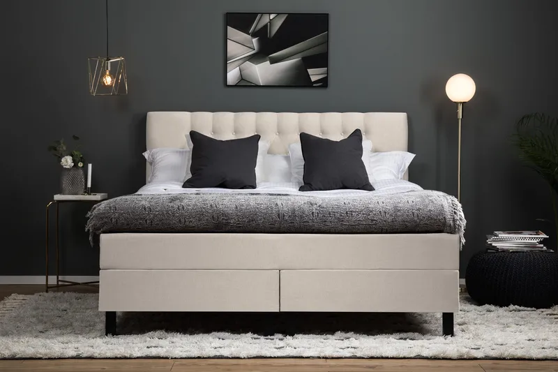 Lucky Komplett Sängpaket 160x200 Memory Diamant Sänggavel - Beige - Products - Möbler - Säng - Komplett sängpaket