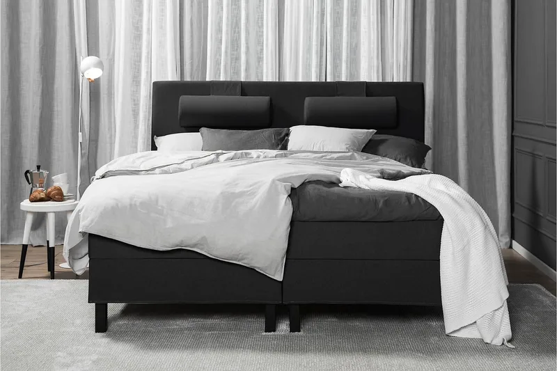 Lucky Komplett Sängpaket 180x200 Latex Slät Sänggavel - Nackkudde Stor Svart/Grå - Products - Möbler - Säng - Kontinentalsäng