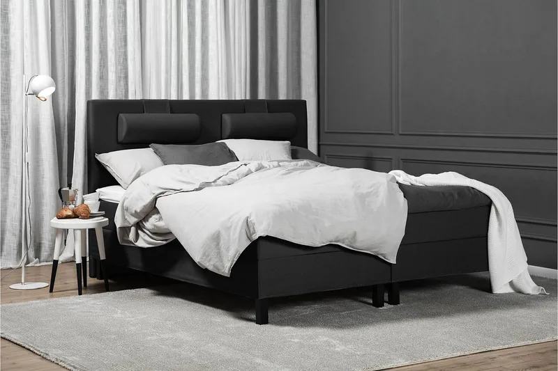 Lucky Komplett Sängpaket 180x200 Latex Slät Sänggavel - Nackkudde Stor Svart/Grå - Products - Möbler - Säng - Kontinentalsäng