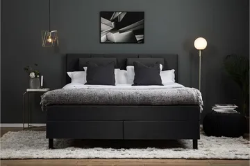 Lucky Komplett Sängpaket 180x200 Latex Slät Sänggavel - Nackkudde Stor Svart/Grå - Products - Möbler - Säng - Kontinentalsäng