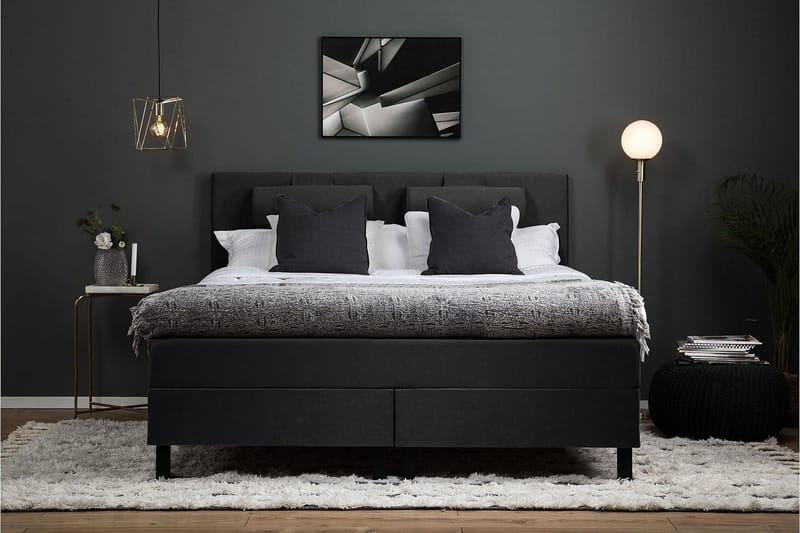 Lucky Komplett Sängpaket 180x200 Latex Slät Sänggavel - Nackkudde Stor Svart/Grå - Products - Möbler - Säng - Kontinentalsäng