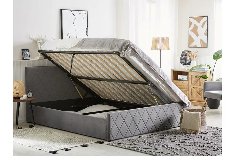 Rochefort Förvaringssäng 140x200 cm - Sammet/Grå - Products - Möbler - Säng - Säng med förvaring