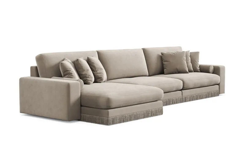 Arken Lyx 6-sits Vändbar L-formad Djup Divansoffa i Sammet - Beige - Products - Möbler - Soffa - Sammetssoffa