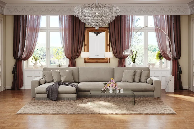 Arken Lyx 6-sits Vändbar L-formad Djup Divansoffa i Sammet - Beige - Products - Möbler - Soffa - Sammetssoffa