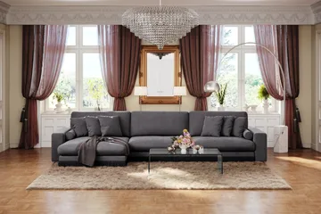 Arken Lyx 6-sits Vändbar L-formad Djup Divansoffa i Sammet - Mörkgrå - Products - Möbler - Soffa - Sammetssoffa