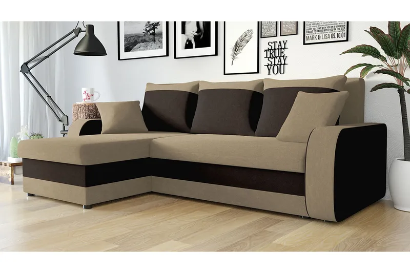 Alvared 3-sits Hörnbäddsoffa Universal - Beige/Brun - Products - Möbler - Soffa - Bäddsoffa - B äddsoffa divan