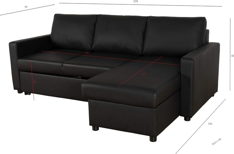 Bäddsoffa 218 cm PU-läder svart - Dream - svart - Products - Möbler - Soffa - Bäddsoffa - Bäddsoffa divan