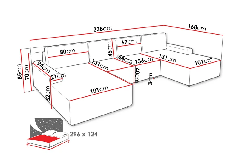 Bella Bäddsoffa Dubbeldivan 4-sits i Plysch - Beige - Products - Möbler - Soffa - Bäddsoffa - U bäddsoffa