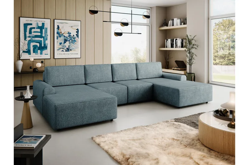 Bella Bäddsoffa Dubbeldivan 4-sits i Plysch - Grå - Products - Möbler - Soffa - Bäddsoffa - U bäddsoffa
