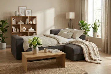 Bergen Djup 3-sits Bäddsoffa med vändbar divan och förvaring - Brown - Products - Möbler - Soffa - Bäddsoffa - Bäddsoffa divan