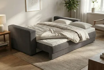 Bergen Extra djup Framåtbäddad 3-sits Bäddsoffa med Bäddmadrass i Polyesterskum Vändbar Sommar- & Vintersida och Tvättbar klädsel - Brun Manchester - Products - Möbler - Soffa - Bäddsoffa - 3 sits bäddsoffa