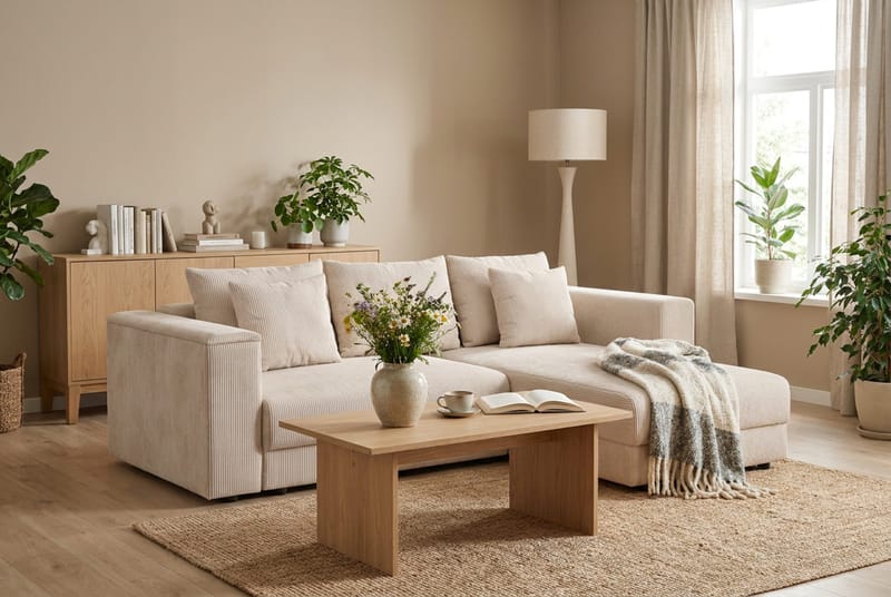 Bergen Extra djup Framåtbäddad 3-sits Bäddsoffa med Divan och Bäddmadrass i Polyesterskum och Tvättbar klädsel - Beige Manchester - Products - Möbler - Soffa - Bäddsoffa - Bäddsoffa divan