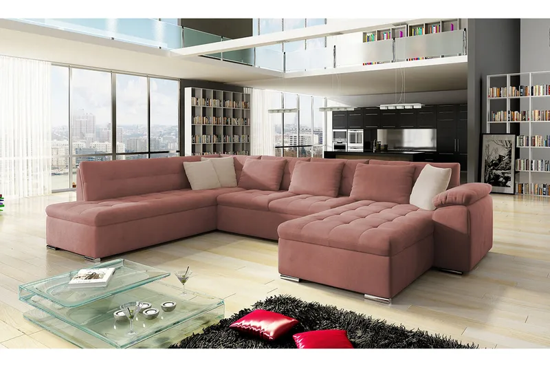 Dynir Bäddsoffa m. Divan och Schäslong 4-sits med Förvaring - Rosa - Products - Möbler - Soffa - Bäddsoffa - Bäddsoffa divan