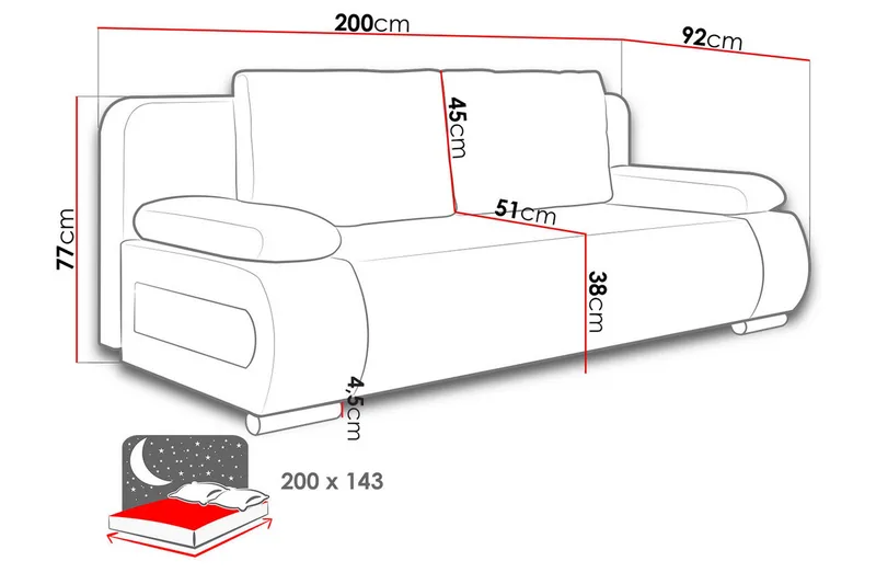 Emma Bäddsoffa 200x94x76 cm - Grå - Products - Möbler - Soffa - Bäddsoffa - 2 sits bäddsoffa