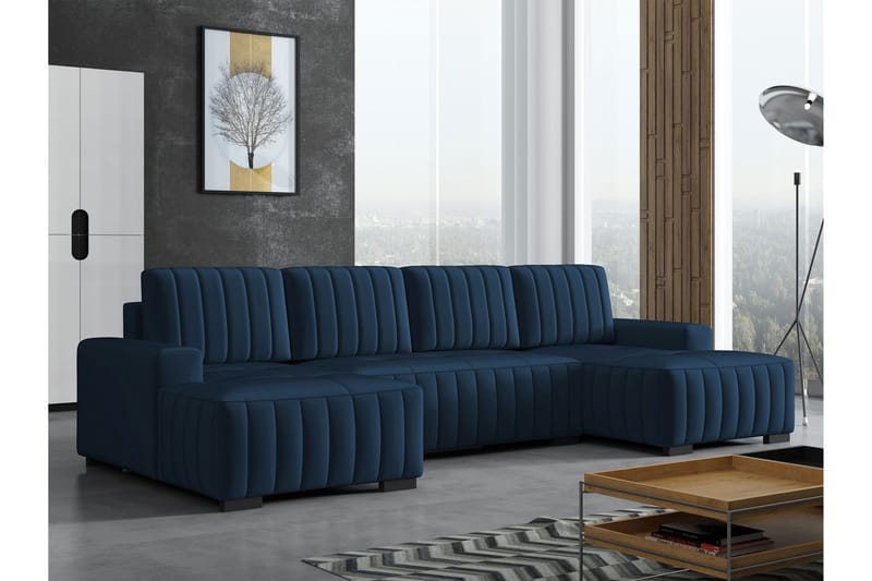 Esher Bäddsoffa Dubbeldivan 4-sits i Plysch - Marinblå - Products - Möbler - Soffa - Bäddsoffa - U bäddsoffa